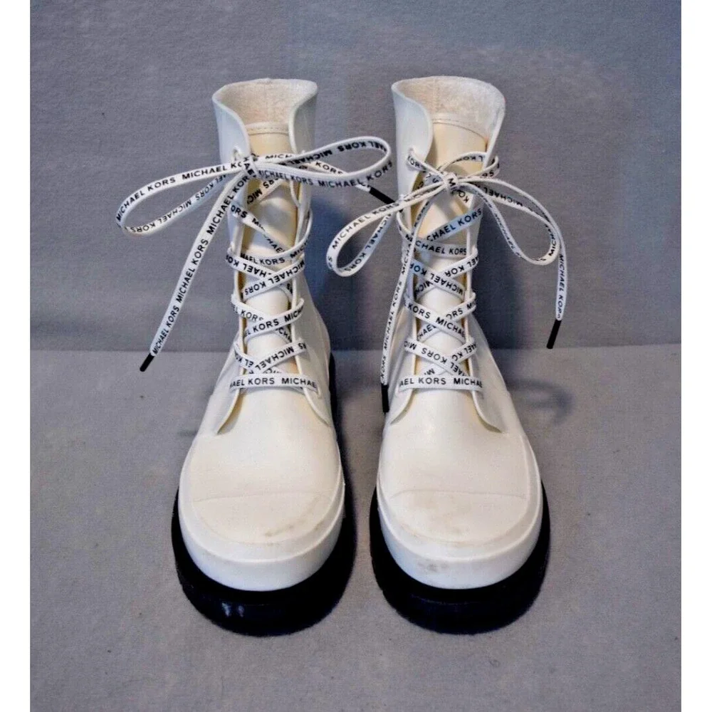 MICHAEL Michael Kors Women's Size 8 Montaigne‎ Rubber Laced Boots White